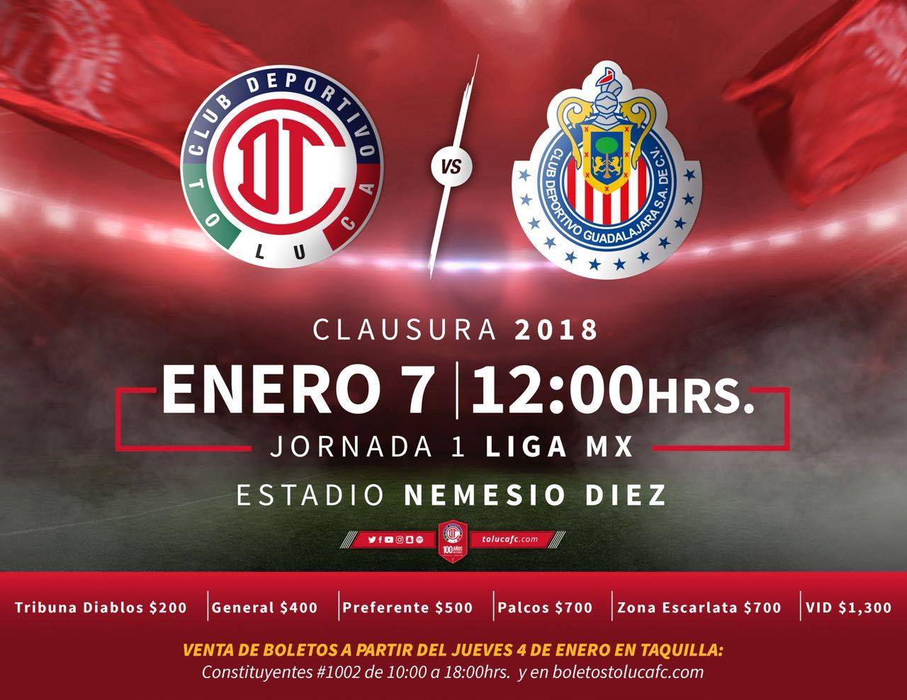 El jueves salen a la venta los boletos para el Toluca vs Chivas